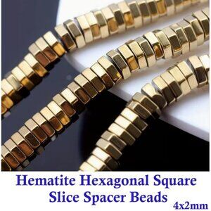 Gold Hematite Hexagonal  Slice Spacer Beads  4mmx2mm  190 pcs  15" Strand